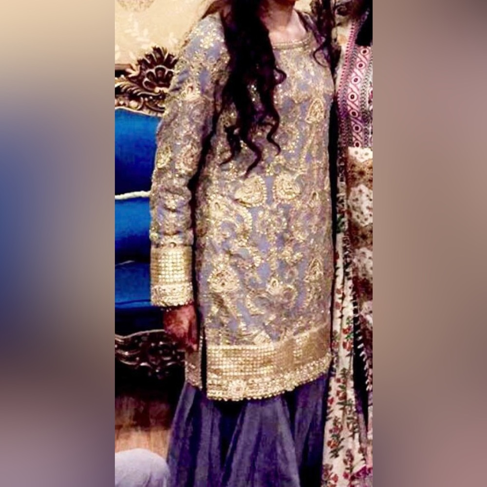 Grey and gold gharara 3 pc set